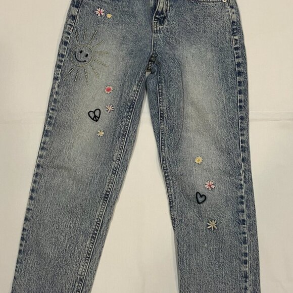Cat &Jack Blue Straight Stretchy Girls Embroidered Ankle Cut Sze 8 - Picture 1 of 4